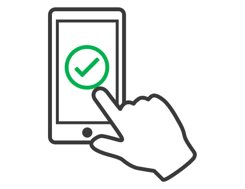 icon of a phone with a hand touching the screen, filling out an application.