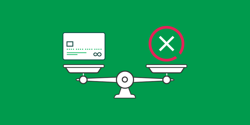 Green background with an illustration of a scale and x-mark icon
