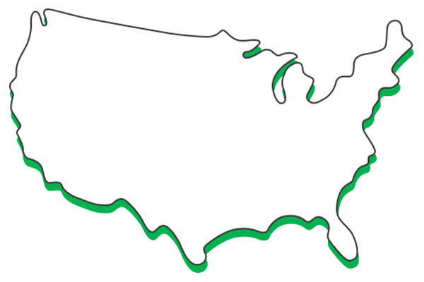 outline illustration of the United States of America with a green color outline