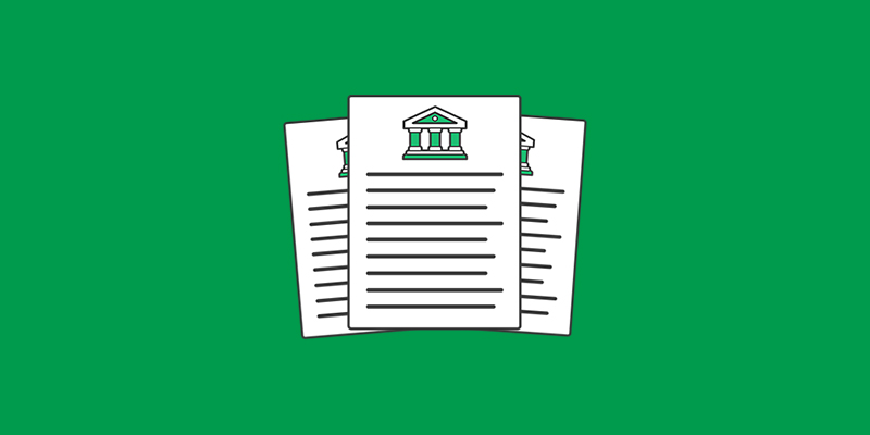 Green background with an illustration of a paper documents