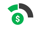 ilustration of a circle and a dollar sign inside a green circle to signify fast funding in a short period of time.