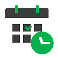 Calendar icon in green and white with clock representing flexible terms