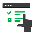 Hand icon selects checkbox on web page illustration to signify a quick application