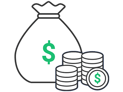 Diagram of money and coins with the USD symbol to represent the funds you receive with your cash advance