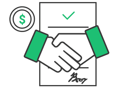 Diagram of two hands shaking in front of a funding offer agreement for an MCA